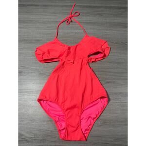 Victoria’s Secret Ruffle Off-the-Shoulder One-Piece Swimsuit -Hot pink/Coral